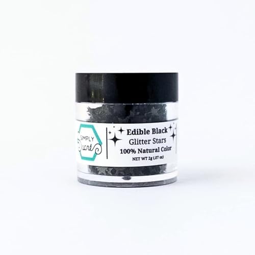 Dye-Free Edible Glitter Stars - Vegan, Gluten-Free & Non-Toxic | Perfect for Cakes, Cupcakes, Drinks & Desserts by Simply Sucré (Black, 2 Grams)