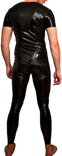 Sexy Black Short Sleeve Men's Neck Entry Latex Rubber Round Collar Customize,Black,Small
