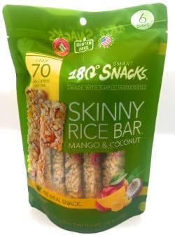 180 Snacks, Skinny Rice Bar, Mango & Coconut, 6 Bars