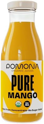 Pomona Organic Juices Pure Mango Juice, 8.4 Ounce Bottle (Pack of 12), Cold Pressed Organic Juice, Non-GMO, No Sugar Added, Not from Concentrate, Gluten Free, Kosher Certified, Preservative Free