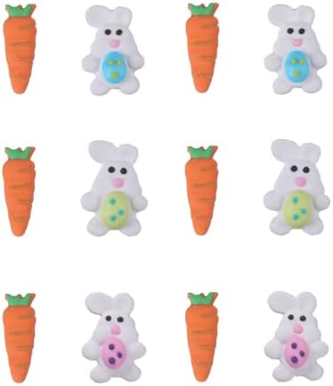 Sentovac 12 Pcs Easter Bunny Carrot Icing Decoration Edible Candy Dessert Easter Sprinkles DIY For Cookie Cake Cupcake Topper Icing Frosting Decoration Supplies