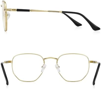 Classic Square Polygon Reading Glasses for Men Women Light Blocking Computer Readers Spring Hinge Metal Frame
