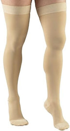 Truform 30-40 mmHg Compression Stockings for Men and Women, Thigh High Length, Dot-Top, Closed Toe, Beige, Medium