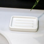 Matte Ceramic Soap Dish with Raised Ridges, Rectangle Bar Soap Holder for Bathroom Counter, Shower and Kitchen Sink, White