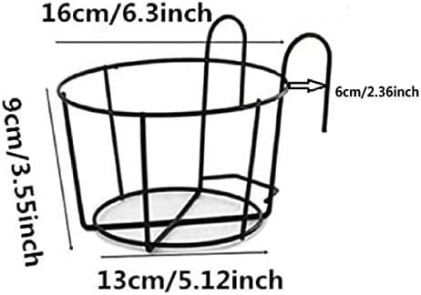 4 Pack Hanging Railing Planters Flower Pot Holders Plant Iron Racks Fence Metal Potted Stand Mounted Balcony Round Plant Baskets Shelf Container Box for Indoor&Outdoor Use-Black,Garden Steel Pots,6.3"