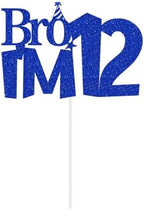 Glitter Bro I'm 12 Cake Topper, Official 12 Pre-Teen Happy 12th Birthday Cake Topper, Boys Funny 12th Birthday Party Decorations Blue