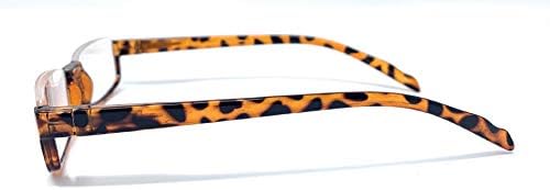 The Parker Rectangle Half Frame Reading Glasses, Unisex Semi Rimless Readers + 3.00 Tortoise
