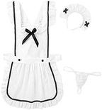 dPois Womens Sexy Ruffle French Aprons Maid Kitchen Cooking Fancy Dress with Hair Hoop G-string Briefs