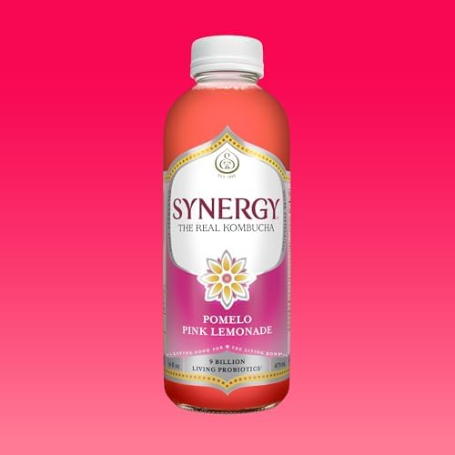 SYNERGY The Real Kombucha - Pomelo Pink Lemonade - 16 fl oz Bottle - Raw Probiotic Drink for Gut Health and Immune Support