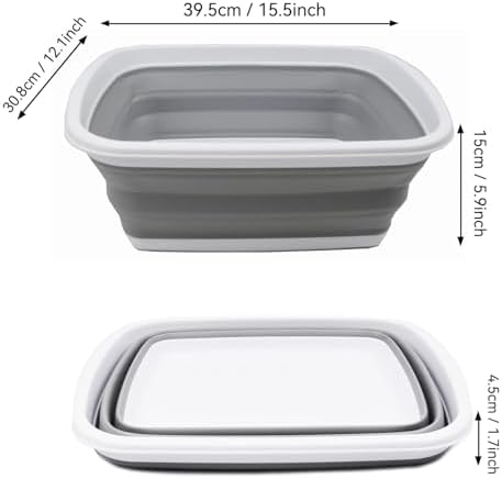 SAMMART 10L (2.6 Gallons) Collapsible Tub - Foldable Dish Tub - Portable Washing Basin - Space Saving Plastic Washtub (White/Grey, 1)