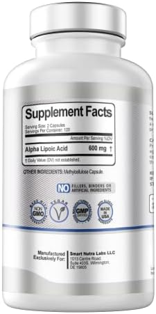 Alpha Lipoic Acid 600mg Per Serving, 240 Vegan Capsules- Gluten Free, Pure Non-GMO ALA- Supports Energy & Anti Oxidant