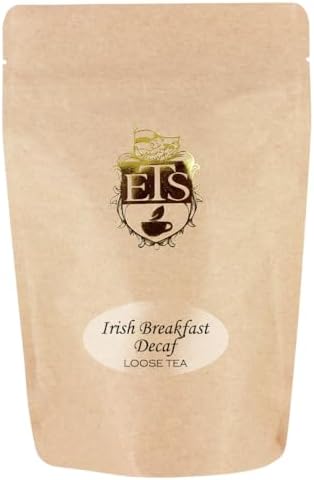 English Tea Store CO2 Decaffeinated Irish Breakfast Tea Pouches - 4oz | Loose Leaf Black Tea | Bold Full-Bodied Flavor | Blend of Assam and Kenyan Teas | Naturally Decaffeinated Using CO2 Process