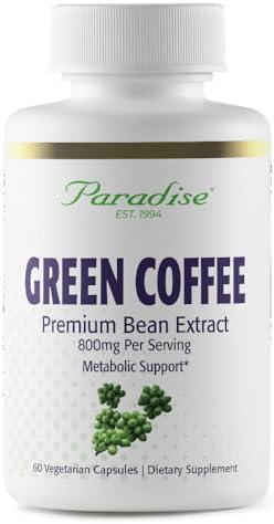 Paradise Herbs Green Coffee Bean, Active Whole Spectrum Extract, Super Potent, Ultra Pure, Vegan, Gluten Free, Non-GMO, 60 Count