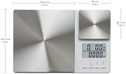 KitchenAid KQ909 Dual Platform Digital Kitchen and Food Scale, 11 Pound Capacity and Precision 16oz Capacity, White with Stainless Steel