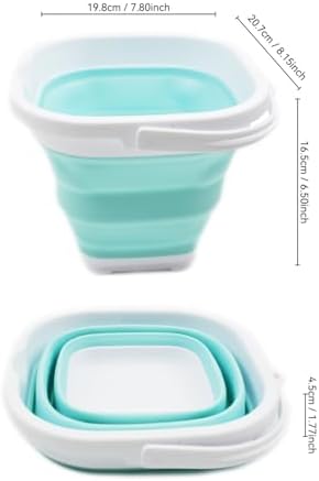 SAMMART 2.6L (0.68 Gallon) Super Mini Sqare Collapsible Plastic Bucket - Foldable Square Tub - Portable Fishing Water Pail - Space Saving Outdoor Waterpot (1, White/Lake Green)