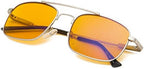 Eyekepper Memory Titanium Sleeping Glasses-Blue Light Blocking 97%-Computer Reading Glasses-Reduce Eyestrain Readers Dark Orange Tinted Lens (Silver, 1.50)