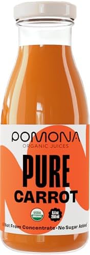 Pomona Organic Carrot Juice, Cold Pressed USDA Organic Juices, 100% Carrots, No Added Sugar, Not From Concentrate, Vegan, Kosher, Non GMO, Pasteurized, 8.4 Ounce (Pack of 12)