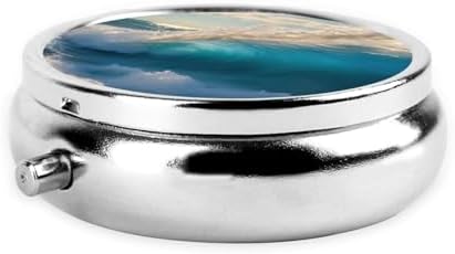 Ocean Sea Wave Print Round Mini Medicine Storage Box Round Mini Pill Box,Portable Pill Box 3 Compartment