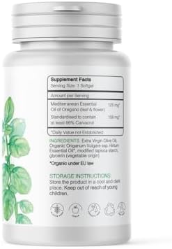 Oregano Oil Capsules (86–90% Carvacrol) – High Potency Greek Organic Oregano – Supports Immune & Digestive Health – Vegan Softgels, Lab Tested – 60 Count