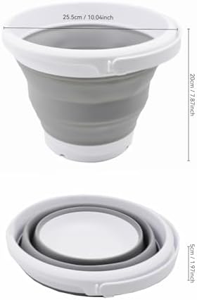 SAMMART 5.5L (1.4 Gallon) Collapsible Plastic Bucket - Foldable Round Tub - Portable Fishing Water Pail - Space Saving Outdoor Waterpot. (White/Grey, 1)
