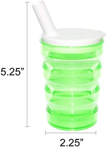 Rehabilitation Advantage Long Spout Feeding Cup, Green – 5.25” Tall, Ergonomic Grooves, Spill-Resistant Lid with 1.5” Spout, Lightweight, Dishwasher & Microwave Safe