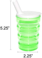 Rehabilitation Advantage Long Spout Feeding Cup, Green – 5.25” Tall, Ergonomic Grooves, Spill-Resistant Lid with 1.5” Spout, Lightweight, Dishwasher & Microwave Safe