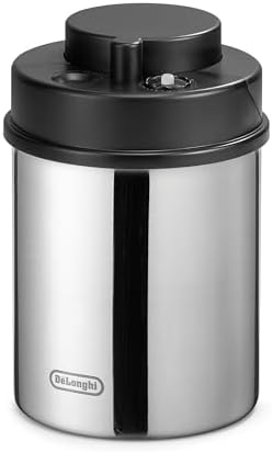 De'Longhi Coffee Canister, Vacuum Sealed Food Storage Container with Airtight Lid & Built-in Date Indicator, Polished Stainless Steel (Holds 1 LB / 500 g), DLSC063