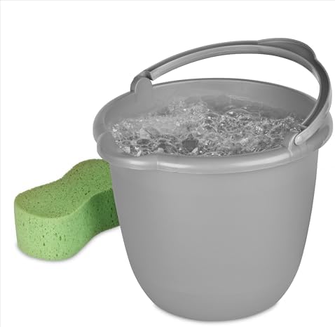 10 Qt. Spout Pail Classic Titanium,Gray Plastic Bucket with Pour Spout and Handle for Cleaning, Mopping, Gardening
