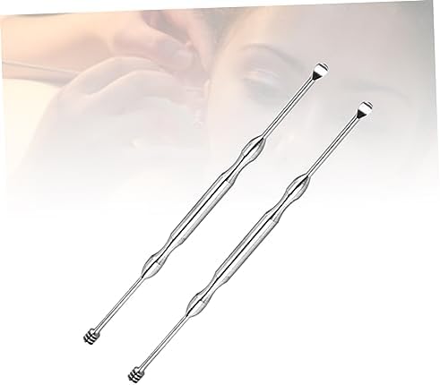 2pcs Stainless Steel Spiral Massage Ear Spoon Spiral Ear Cleaner No Rust Easy to Clean Skid Resistance Portable Home Use