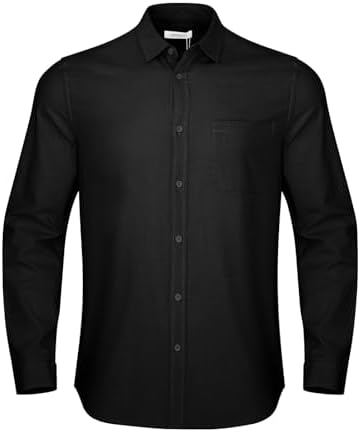 JEKAOYI Button Down Linen Shirts for Men Casual Long Sleeve Regular Fit Cotton Beach Shirts with Pocket