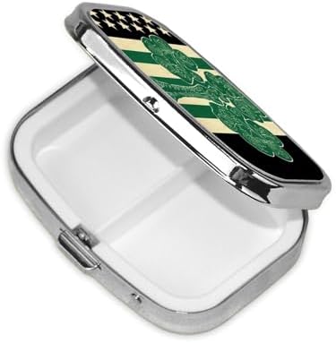 Irish American Flag Print Pill Box Square Metal Pill Case with 2 Compartment Portable Travel Pillbox Cute Mini Medicine Organizer for Pocket Purse