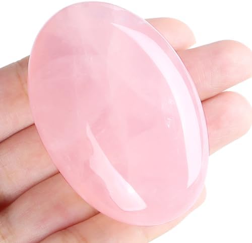 MAIBAOTA 2.4" Large Rose Quartz Crystals Stone Polished Palm Stone Healing Crystals 0.7" Thick Natural Reiki Gemstone Worry Stone Energy Balancing Anxiety Stress Relief Meditation 1 Pc