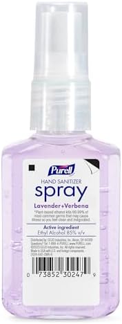 PURELL Hand Sanitizer Spray, Infused with Essential Oils, Lavender and Verbena Scent, 2 fl oz Travel-Size Bottle (Pack of 6) – 2024-04-EC