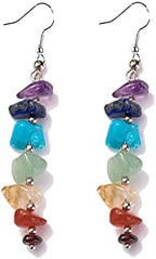 7 Chakra Stone Long Drop Dangle Earrings Colorful Necklace Set Crystal Hook Reiki Healing Beads for Women Yoga Energy Balancing Jewelry-A