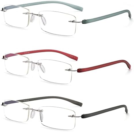 HIYANJN Rimless Reading Glasses For Women Tr90 Blue Light Blocking Eyeglasses Lightweight Frameless Computer Readers(3-Pack,2.25)