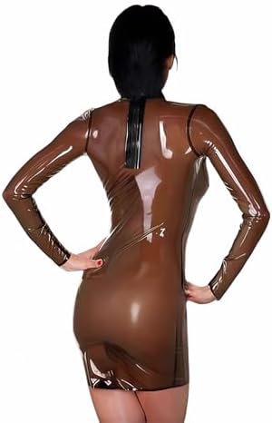 Transparent Black Latex Dress Long Sleeves Back Zip Skirt Wear