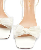 ISNOM Women's Bow Knot Heeled Sandals Ankle Buckle Strap Open Toe Block Chunky Heels Bride Wedding Party Fashion Heel