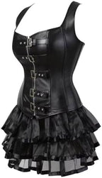 Corset Dress Bustier Skirt Set Steampunk Leather Burlesque Shoulder Straps Plus Size Halloween