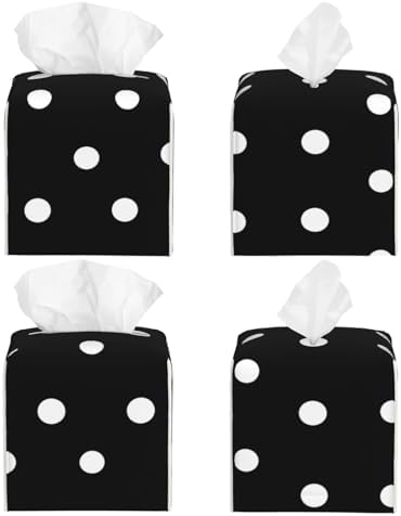 Polka Dot Square Leather Tissue Box Cover, Waterproof Decorative Napkin Holder Organizer for Car, Office, Home