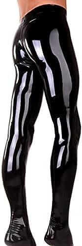 Latex Leggings Men Skinny Trousers 3D Cut Crotch Zip,Yellow,M