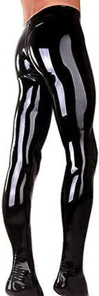 Latex Leggings Men Skinny Trousers 3D Cut Crotch Zip,Black,4XL