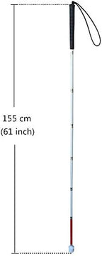 Aluminum Mobility Folding White Cane for Vision Impaired and Blind People (Folds Down 7 Sections) (Black Handle, 155cm (61 inch))
