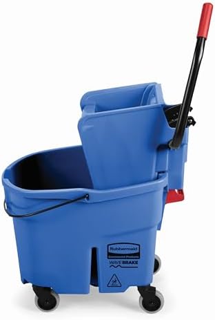 Rubbermaid Commercial Products WaveBrake 35 QT Side-Press Mop Bucket and Wringer Combo on Wheels, Blue, for Heavy-Duty Floor Cleaning