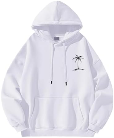 Men's Hoodies Pullover Loose Fit Long Sleeve Sweatshirts Casual Coconut Print Tops Fashion Hip-Hop Streetwear