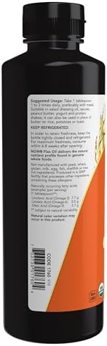 NOW Foods Supplements, Certified Organic Flax Seed Oil Liquid, Cold-Pressed and Unrefined, 12-Ounce