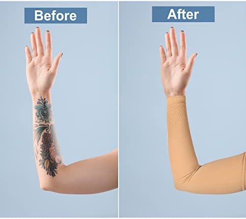 2 Pairs Full Forearm Tattoo Cover Up Compression Sleeves Band Concealer Support UV Arm Sleeves for Women Men (Black, Nude)
