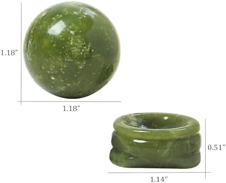 Natural Green Jade Ball with Stone Stand, Healing Crystal Sphere for Home Fengshui Yoga Meditation, Reiki Energy Balancing 1.18”(30mm)