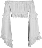 Daisy corsets Women's White Crepe Smocked Flare Sleeve Peasant Top Blouse Fashion Off the Shoulder