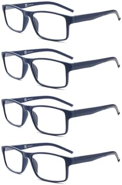 MODFANS 4 Pack Men Reading Glasses, Blue Light Blocking Glasses Computer Readers Anti Glare/Eye Strain Filter UV,Rectangular Two-Tone Unisex Lightweight Comfortable Spring Hinge Eyeglasses 1.0-Blue