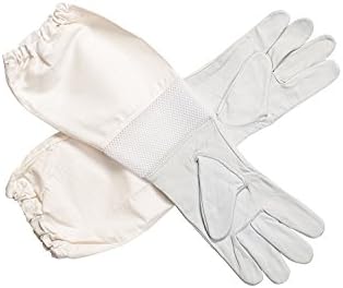 Beekeeping Gloves – Premium Goatskin Leather Bee Gloves with Breathable Vent and Long Canvas Sleeve, Protective Gear for Beekeepers (L)